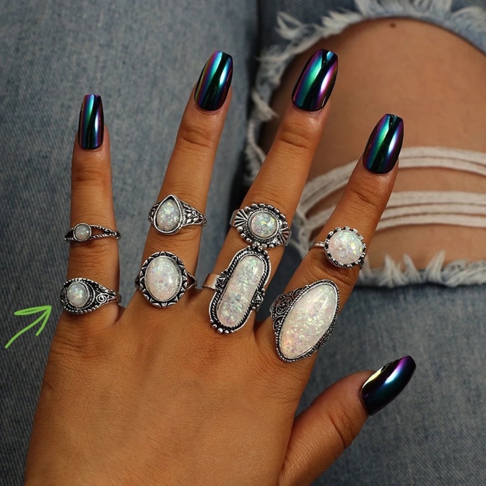 1pcs Anthropologie Silver Opal Patina Silver Theme Ring